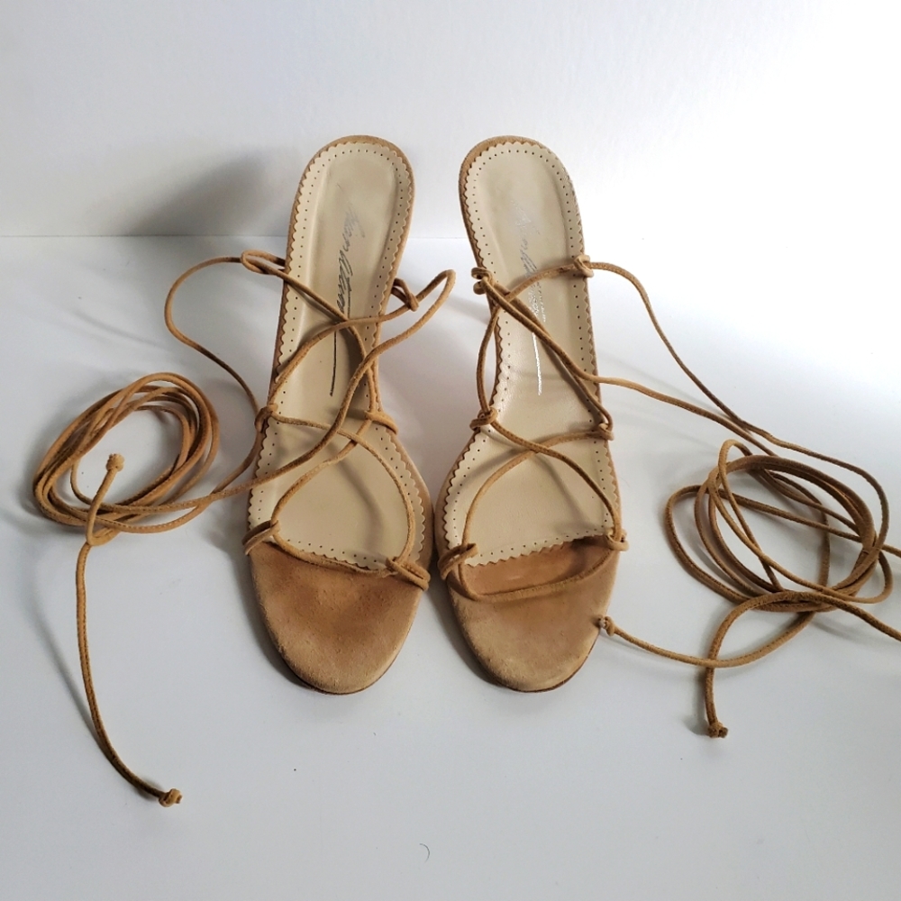 Brian Atwood lace up sandals. Leopard Suede.